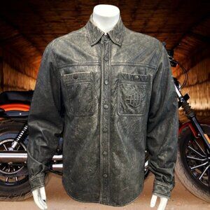 Authentic Harley Davidson Motorcycles Gray Distressed Leather Riding Jacket LG